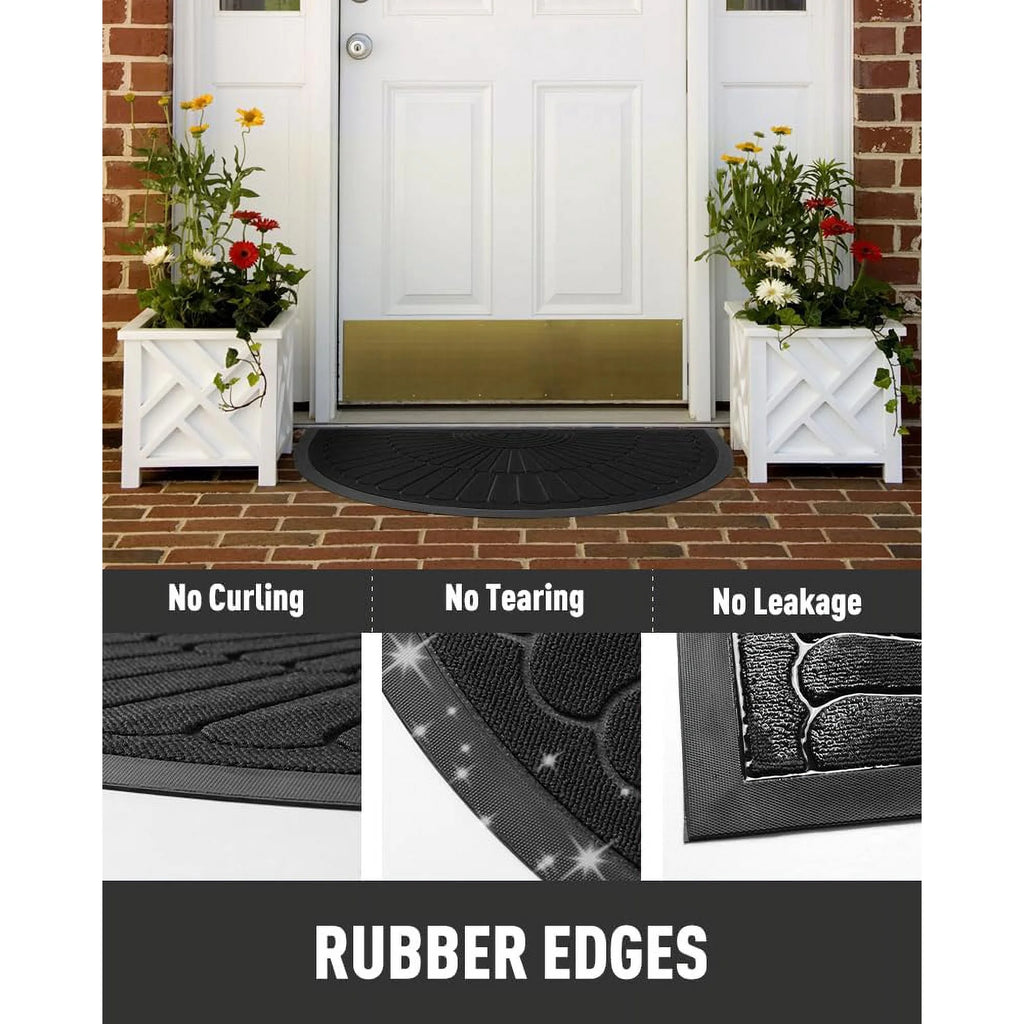 Semicircular Non Slip Rubber Door Mat for Outdoor Indoor Entryway, Red 24x47 E1949