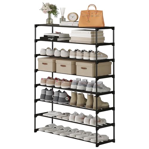 4-Tier Shoe Rack, Tall Large Capacity 20 Pairs, Stackable, Black D19793
