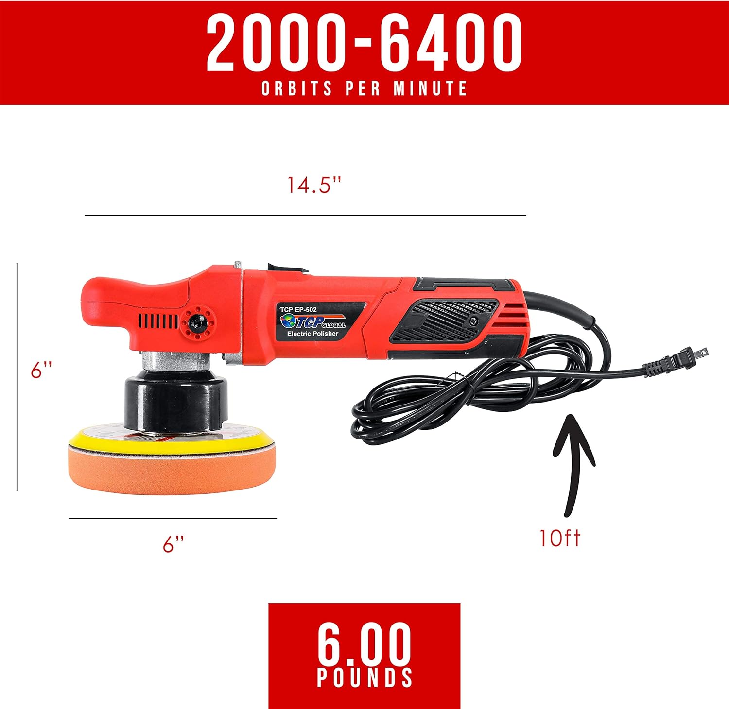 6" Variable Speed Random Orbit Polisher with 6 Pad Buffing Kit W227