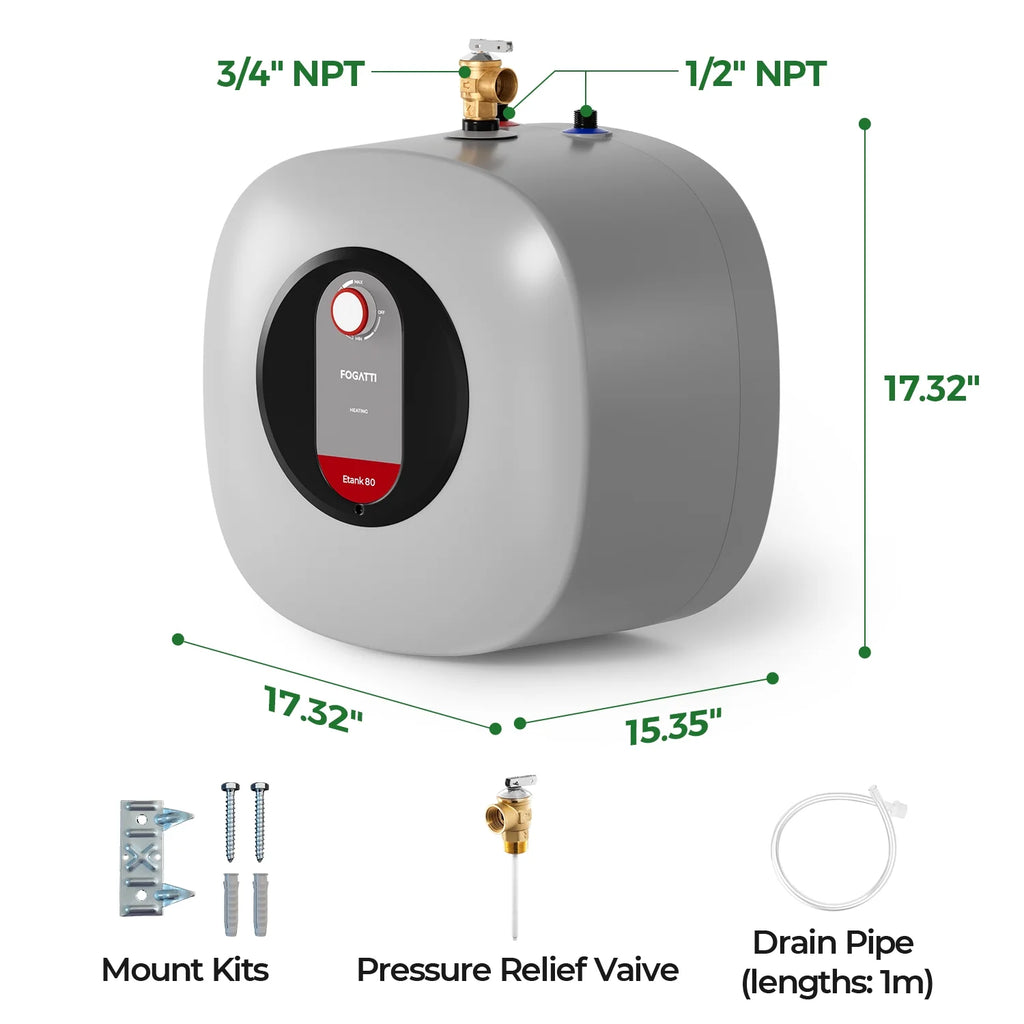 8 Gallon Electric Water Heater Tank, Point of Use Mini Tank, 120V T263