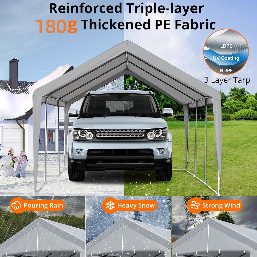 Carport 13×20 FT Heavy Duty Portable Garage with Removable Sidewall & Door, Grey U5214