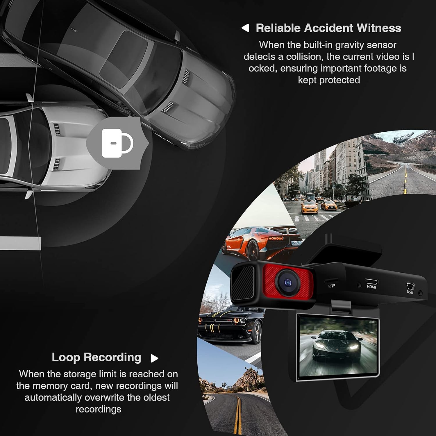 Dash Cam Front and Rear, 2.5K Dual Car Camera Recorder with Night Vision, 3" Screen, 170° Wide Angle Z5708