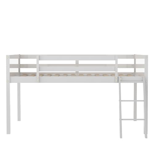 Low Loft Bed with Convertible Ladder and Safety Guardrail R222