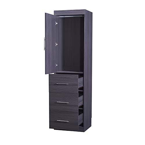 Twin Murphy Bed with Wardrobe and Storage Drawers, Wall Bed for Guest Room Home Office, Grey P7572