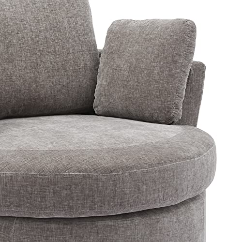 Oversize Round Swivel Accent Chair with 3 Pillows, Beige Z664012