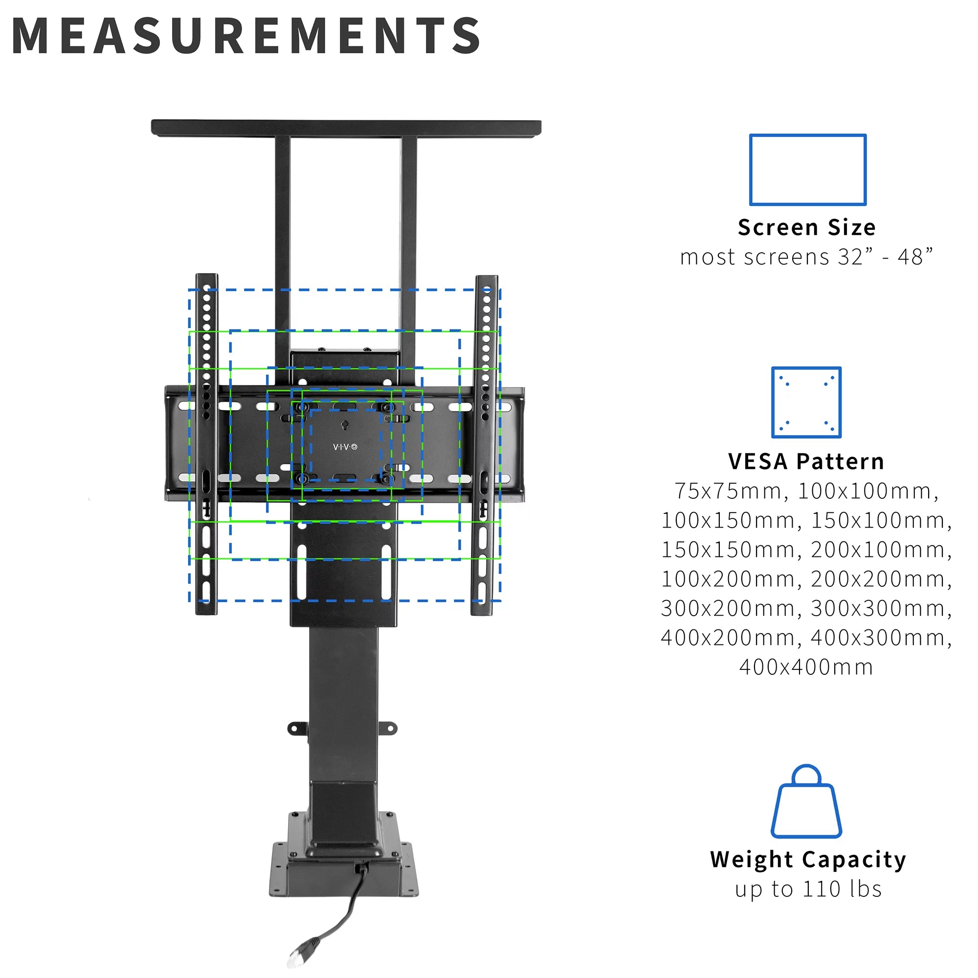 TV Motorized Vertical Stand Lift 32-48 Inch Height Adjustable Mount N12914
