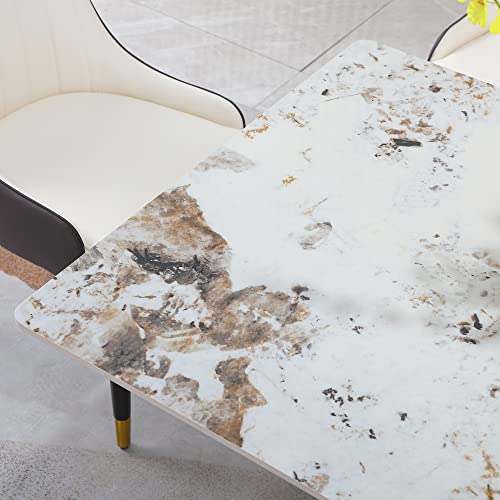 Sintered Stone Dining Table for 6-8, Rectangular with Gold Steel Base Q7198