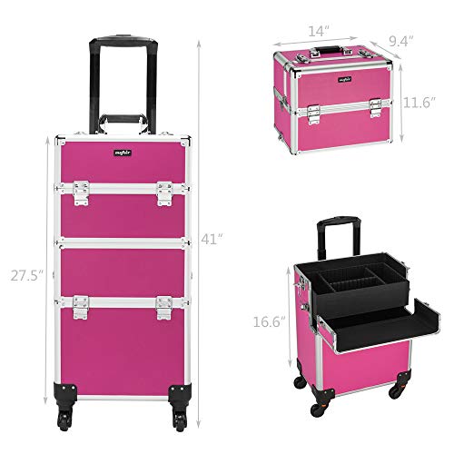 Rolling Makeup Train Case with Removable Wheels, Rose Pink N988552