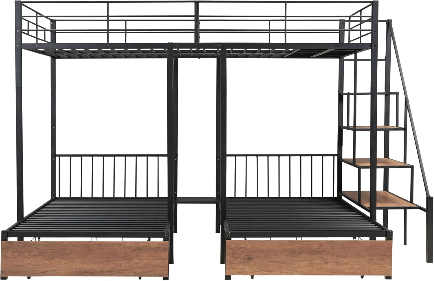 Triple Bunk Bed with Storage, Full over Twin & Twin, Separable into 3 Beds, Black V722106