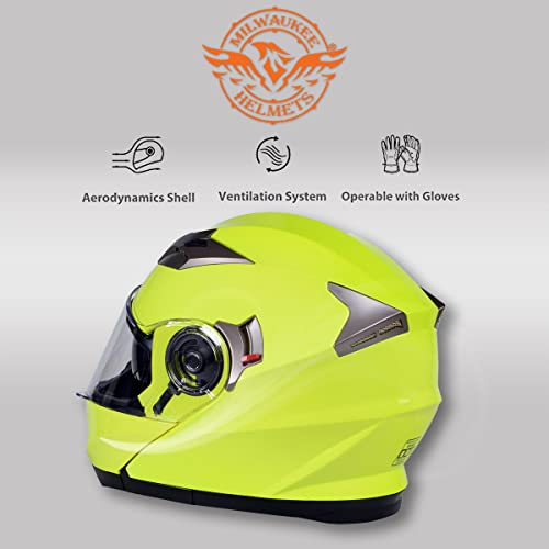 Modular Motorcycle Helmet with Drop Down Visor, Neon Yellow, X-Large G576706