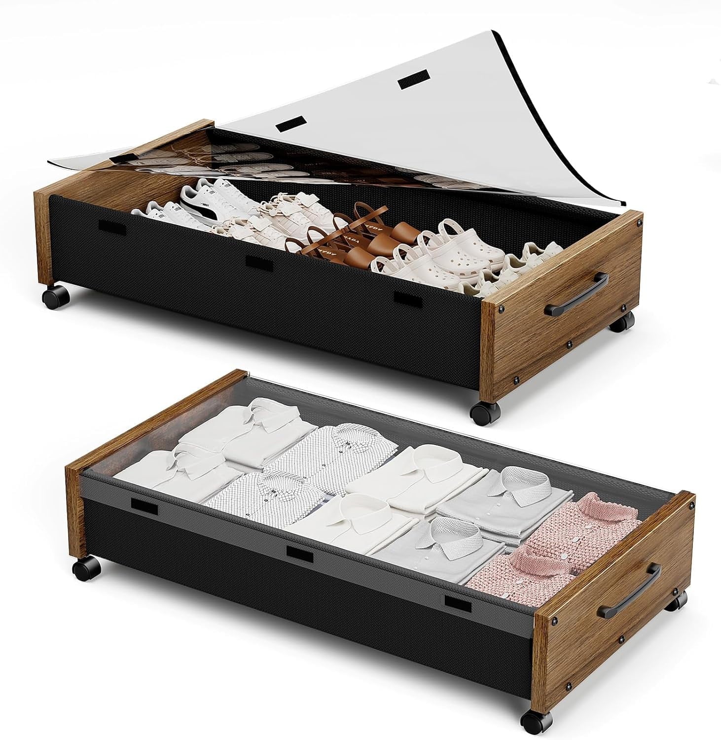 Under Bed Storage Bins with Wheels and Removable Lid, 2 Pack C292