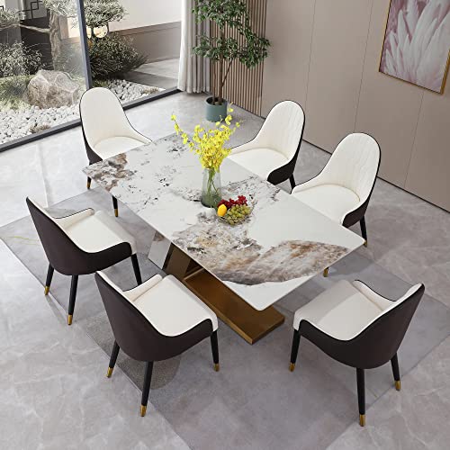 Sintered Stone Dining Table for 6-8, Rectangular with Gold Steel Base Q7198