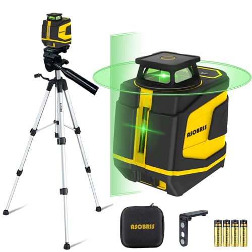 360° Laser-Level-with-Tripod Self-Leveling, Green Cross Line Laser with Horizontal Vertical Beam, Laser Tool for Picture Hanging Construction Floor Tile Wall, Carrying Pouch Battery Included