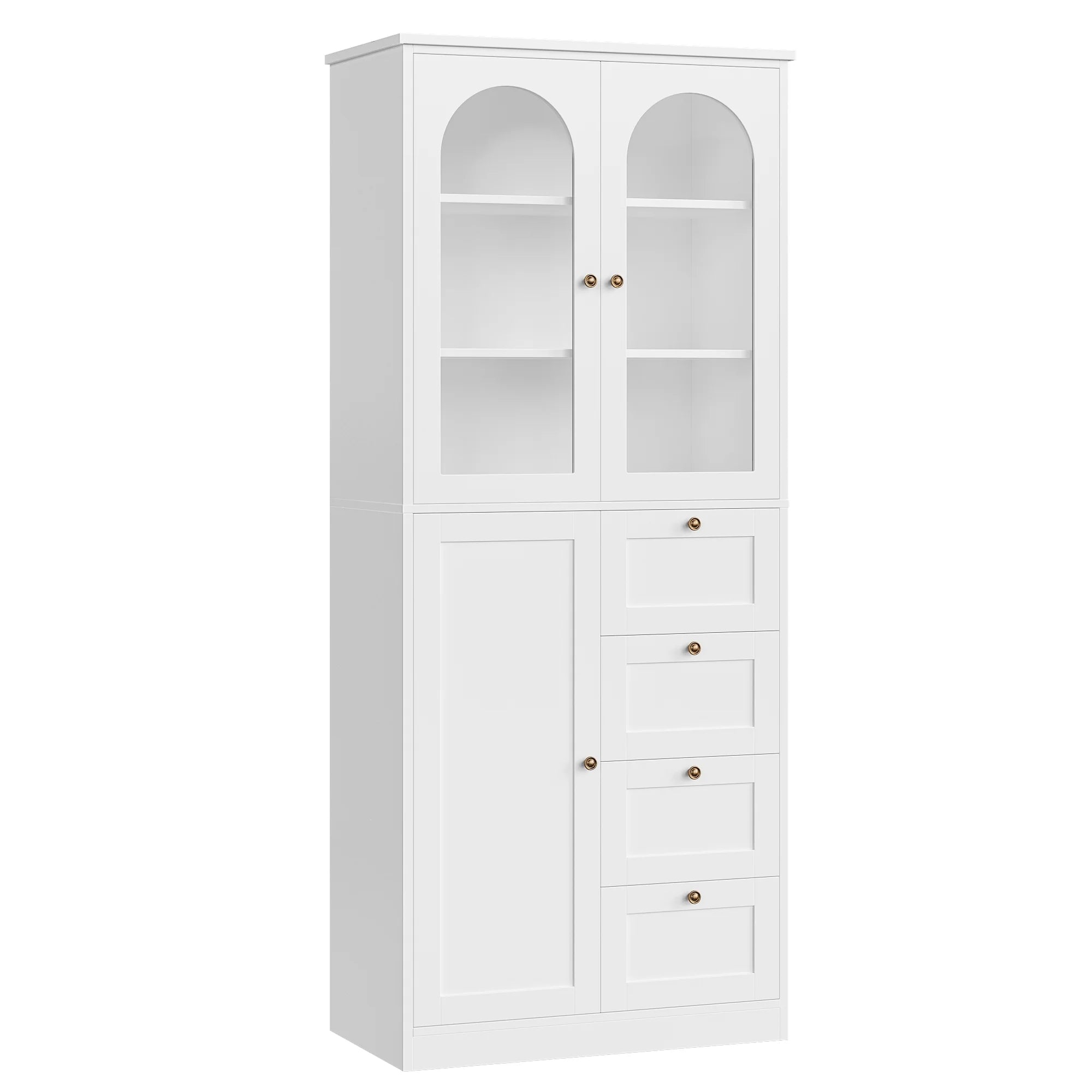 Bathroom Cabinet with Glass Doors and 4 Drawers, White P117526