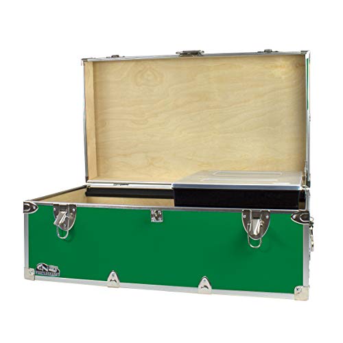 C&N Footlockers - Full-Size Happy Camper Trunk w/Tray - #1 Summer Camp Trunk - Made in the USA - Steel Footlocker with Lid Stay - 32 x 18 x 13.5 Inches (Navy)