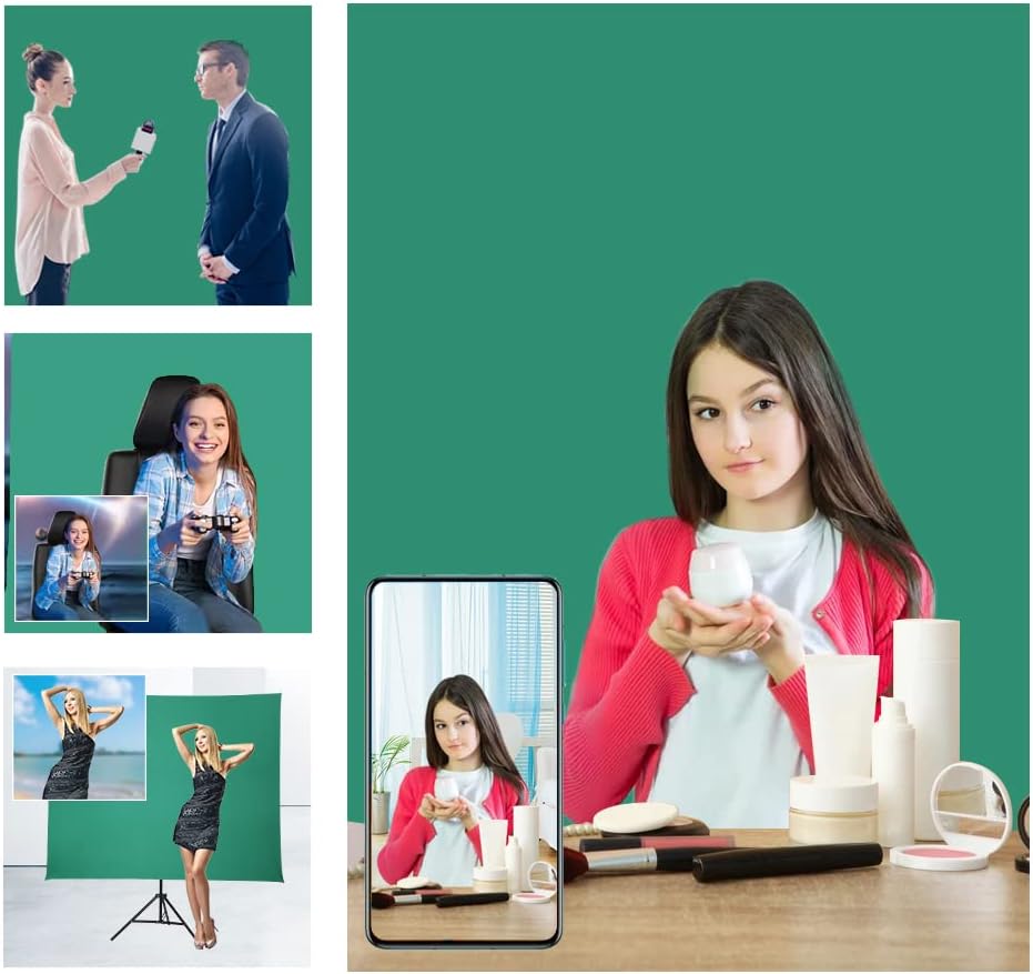 5x6.5ft Chromakey Green Screen Backdrop with Stand, Wrinkle-Resistant for Photo Studio Video E813882