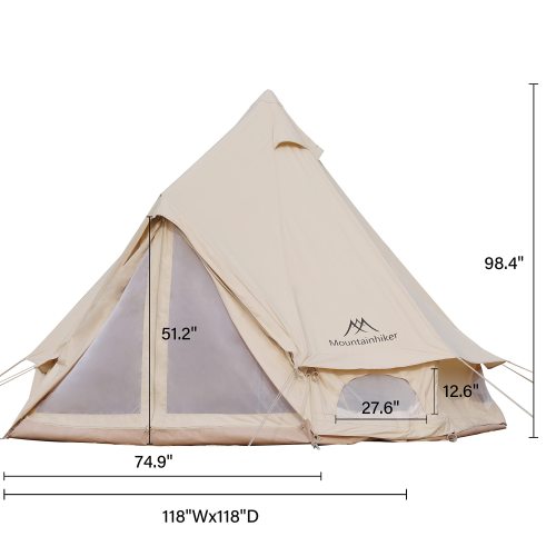 Mongolian Yurt Tent for Family Camping, Waterproof with Mosquito Net Doors S4556