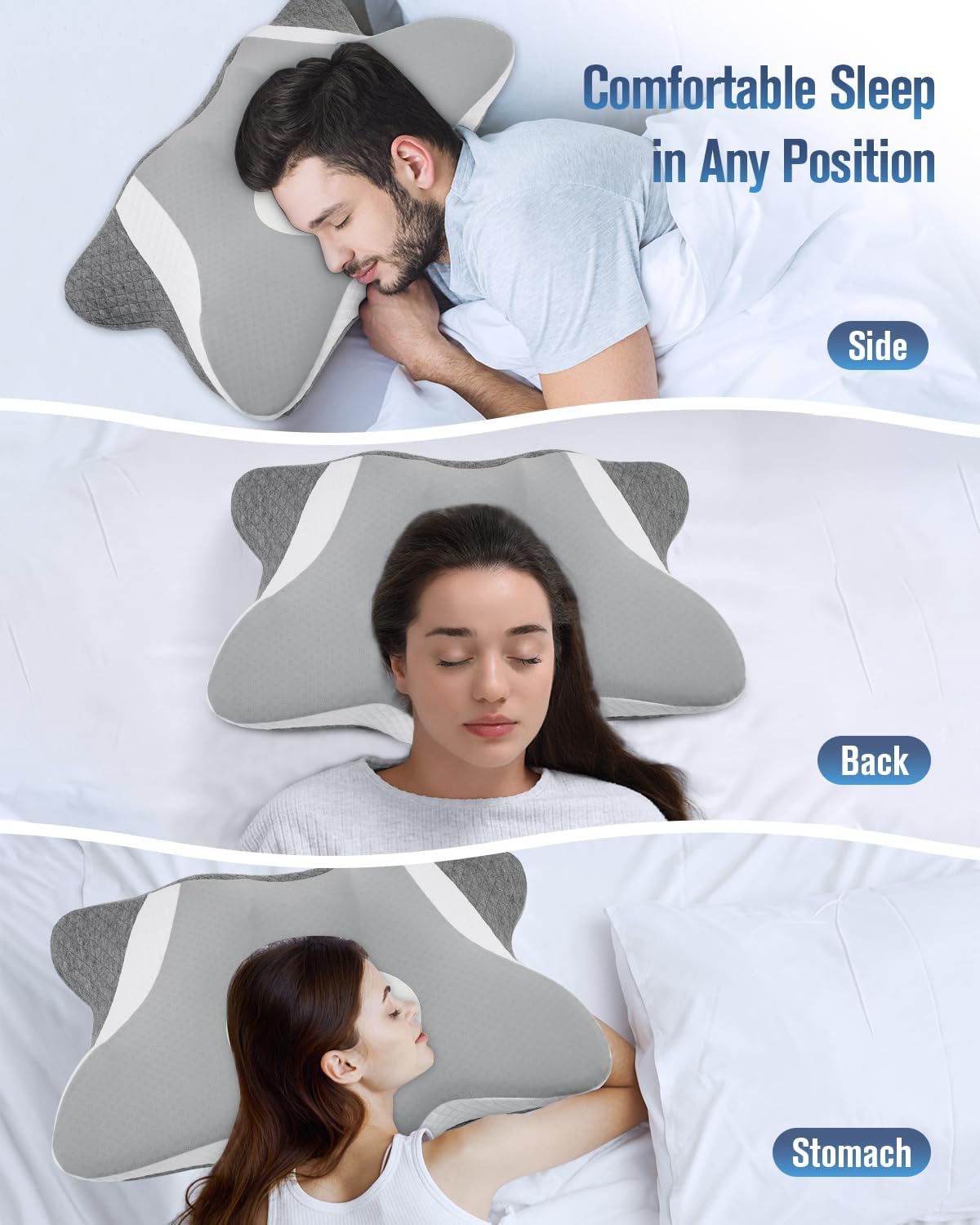 Cervical Neck Pillow for Sleeping, Ergonomic Memory Foam with Cooling Pillowcase J70258