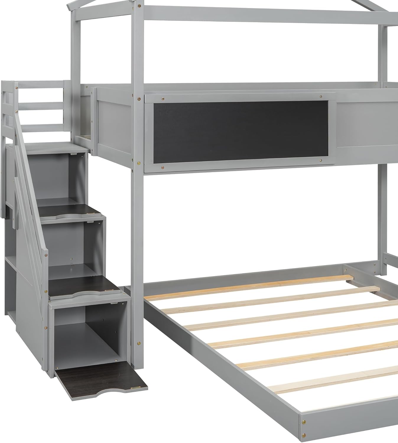 Twin Over Full Bunk Bed with Storage Stairs and Blackboard W837