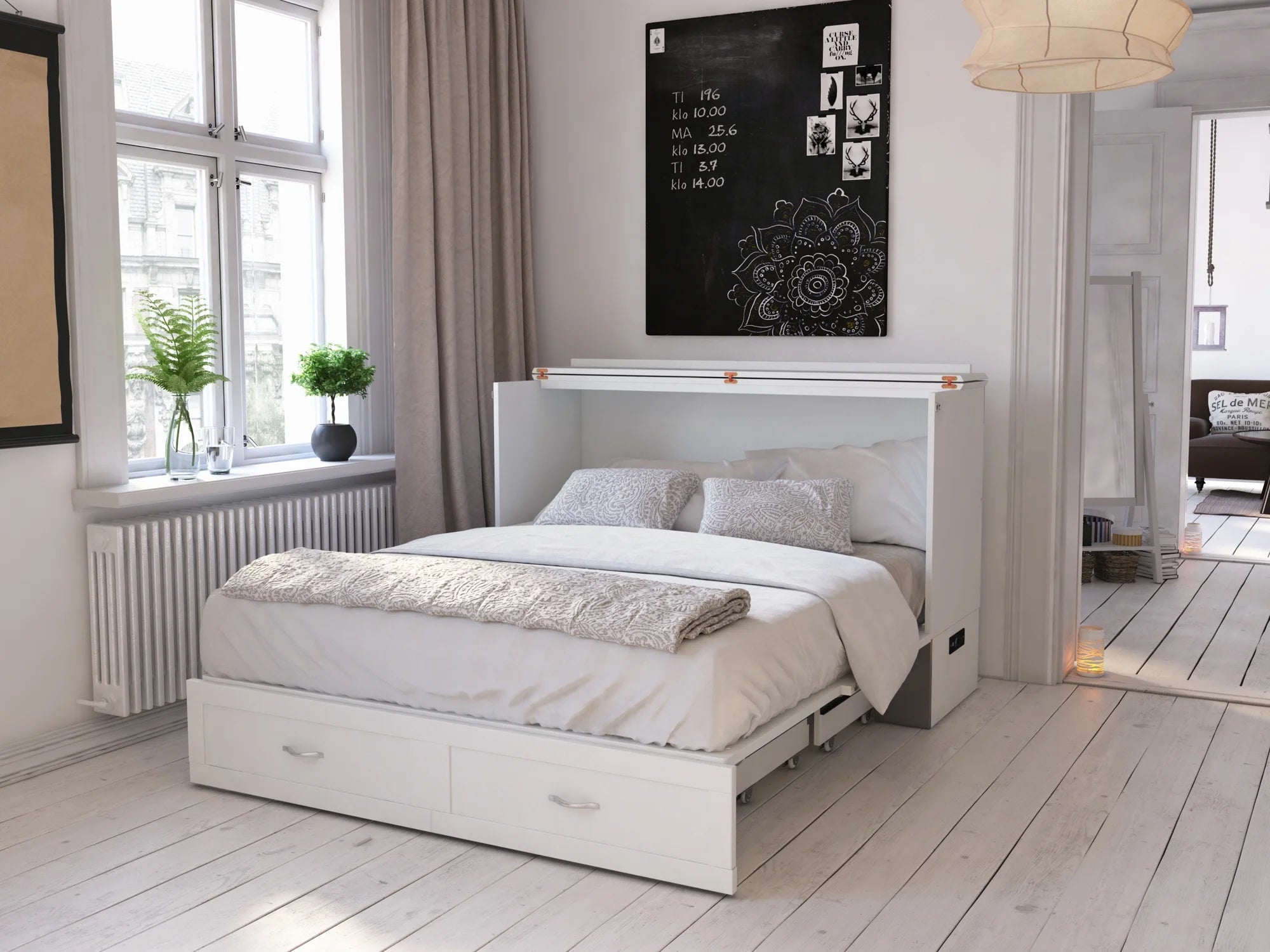 Queen Murphy Bed Chest with Charging Station J79477