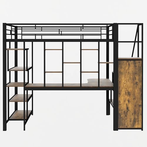 Full Size Metal Loft Bed with Storage Staircase and Desk I161867