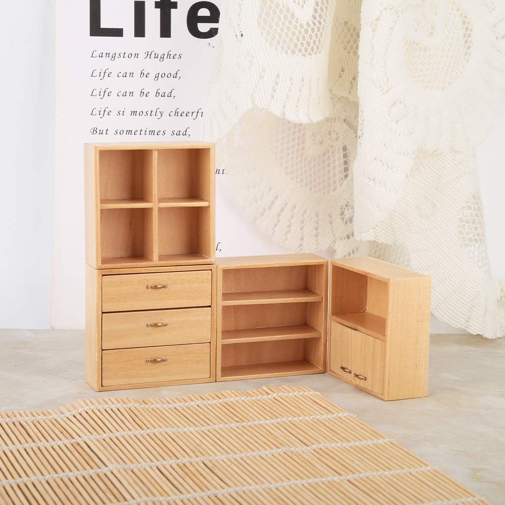 Dollhouse Cabinet Furniture Set, 4pcs Wooden DIY Dollhouse Accessories J24228