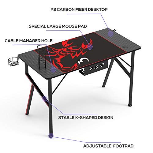 Gaming Desk 47 Inch with Mouse Pad, Headset Hook, Cup Holder, Controller Stand E903