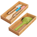 mDesign Wooden Bamboo Drawer Organizer - 12" Long Stackable Storage Box Tray for Kitchen Drawers/Cabinet - Utensil, Silverware, Spatula, and Flatware Holder - Echo Collection - 2 Pack, Natural Wood