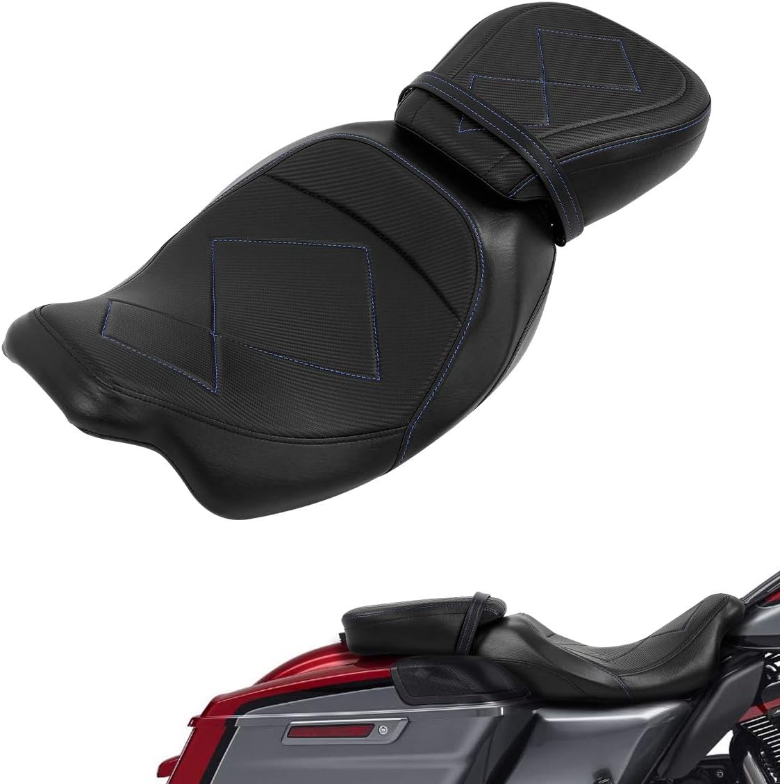 Two Up Leather Motorcycle Seat for Harley Touring Models 2009-2022 Y199