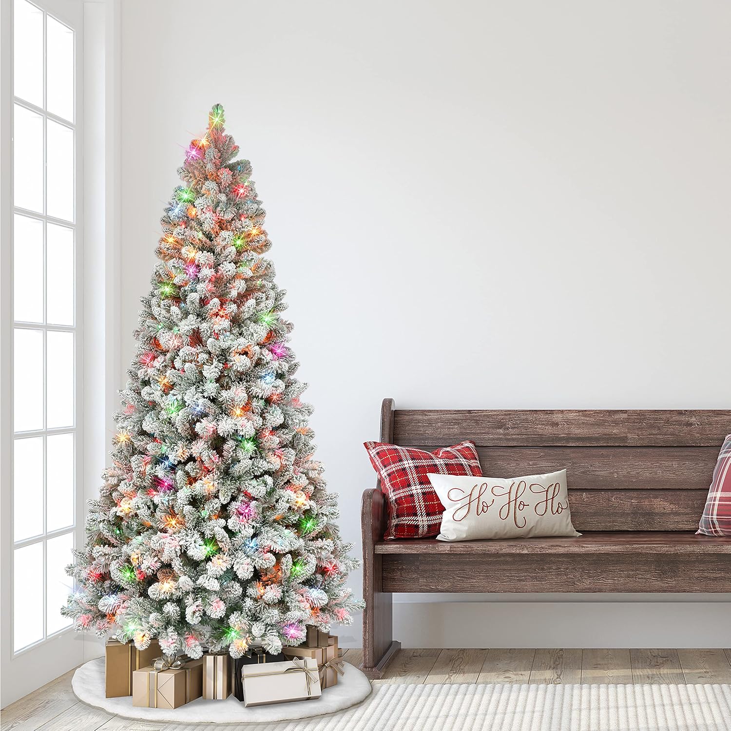 6.5 ft Pre-lit Flocked Virginia Pine Tree with 300 Multi-Color Lights Y118