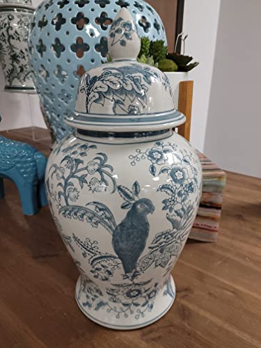 Blue & White Floral Ceramic Ginger Jar with Lid W69366