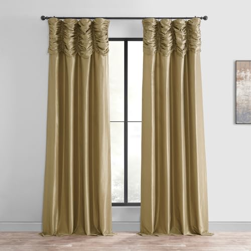 HPD HALF PRICE DRAPES Ruched Faux Dupioni Silk Curtains for Living Room 50 X 96 (1 Panel), PDCH-KBS8-96-RU, Flax Gold