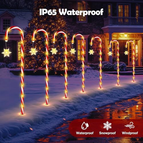 24 Pack Outdoor Christmas Candy Cane Lights 144LED Solar Pathway with Bowknot V1552
