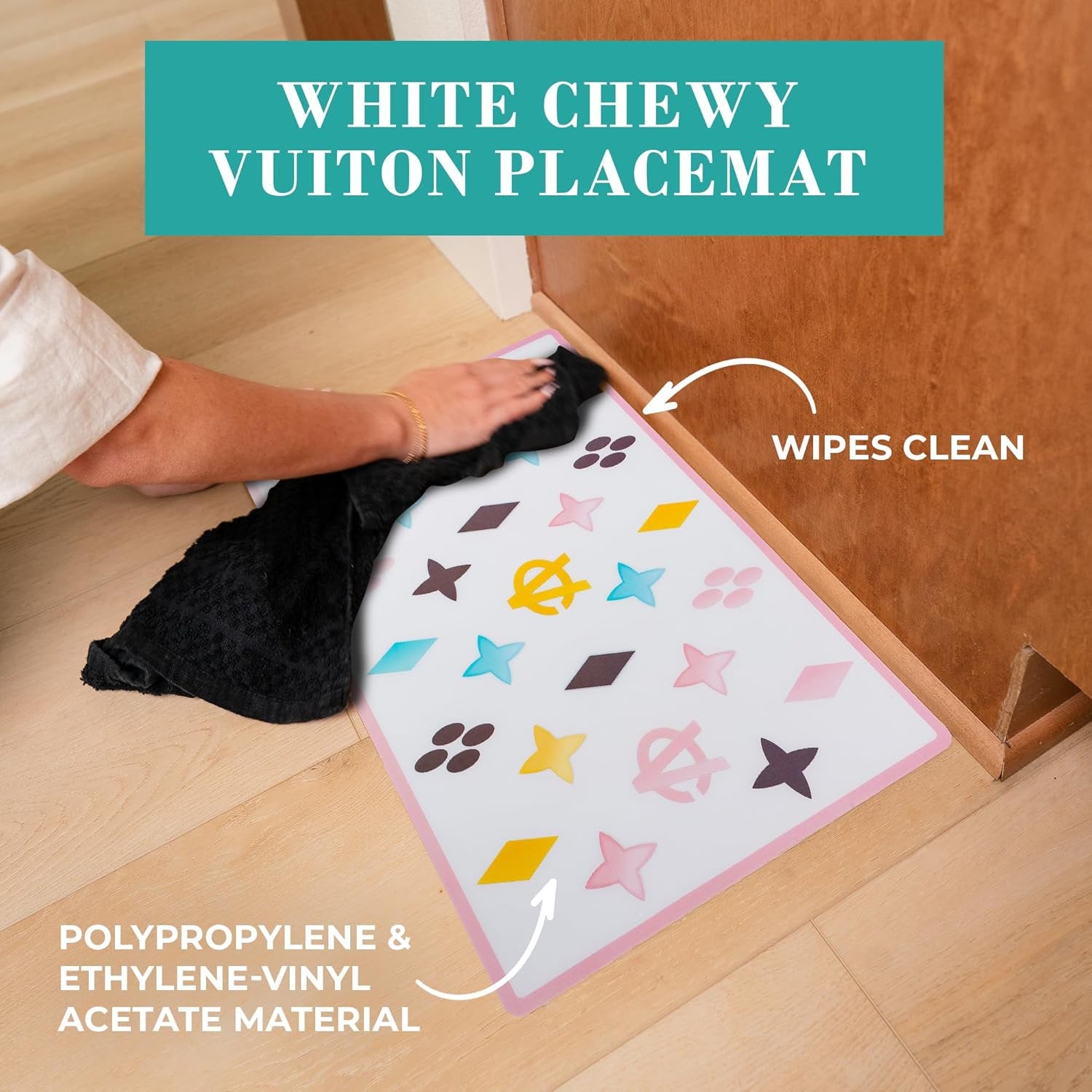 White Chewy Dog Bowls & Placemat, BPA-Free, Non-Skid, Dishwasher Safe, Small, 2-Pack Y1319