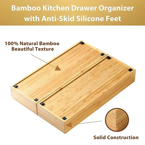Bamboo Drawer Organizer with 5 Rearrangeable Bins X28592