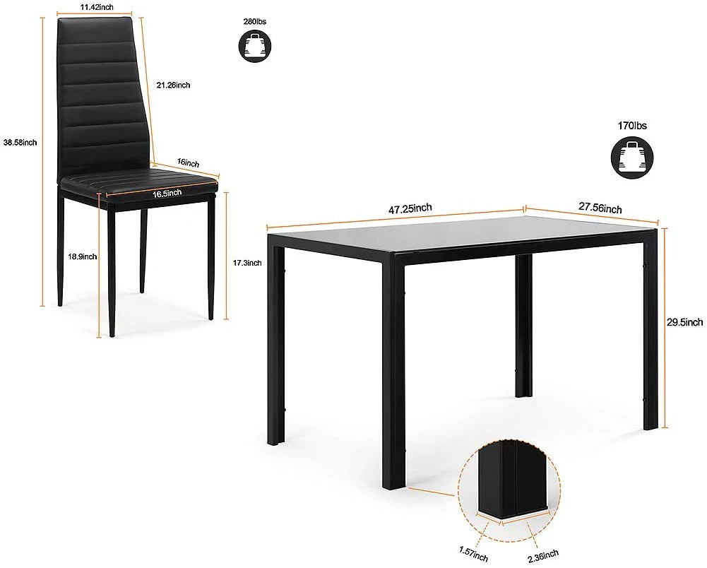 Glass Dining Table and 4 PU Leather Chair for Kitchen S511