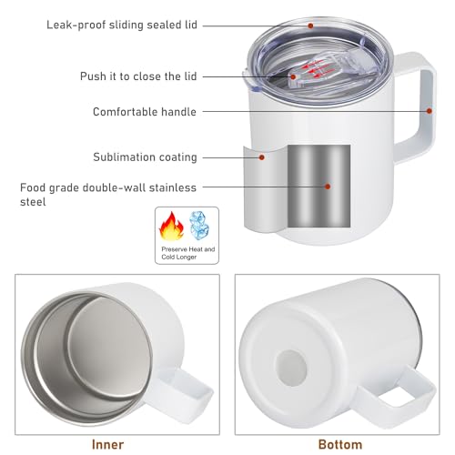 12oz Insulated Stainless Steel Travel Mug with Lid and Handle P661508