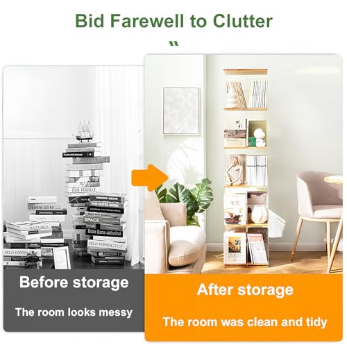 360° Rotating Bookshelf Tower, Acrylic Book Display Case, Space-Saving Swivel Storage Rack G8592