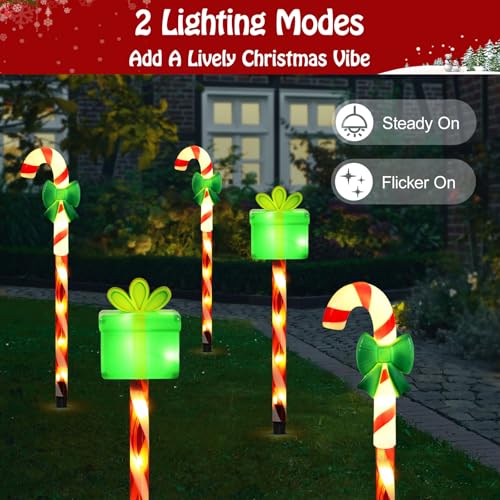 Solar Christmas Candy Cane Lights Outdoor, Pathway Stake Lights, 24 Pack G8137