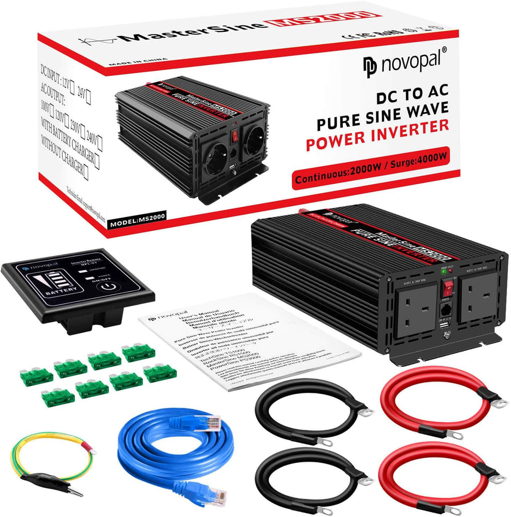 Power Inverter Pure Sine Wave 2000W 24V DC to 120V AC Car Converter with Remote Control B194
