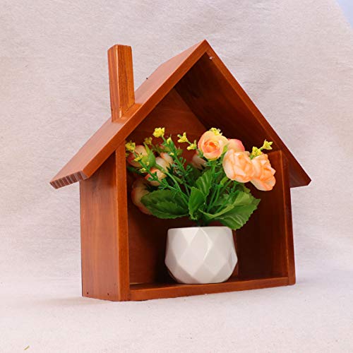 Wooden Floating House Shaped Wall Shelf Storage Rack Y119784