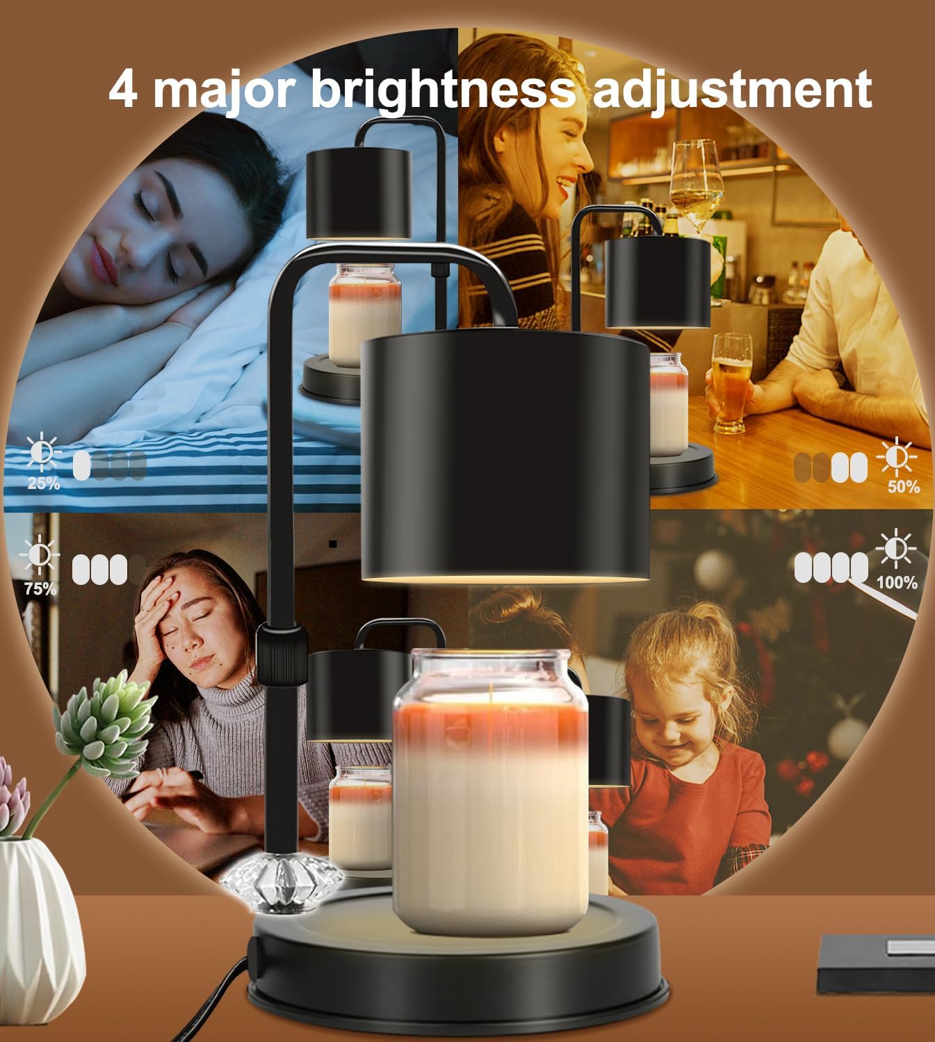Candle Warmer Lamp with Timer, Adjustable Dimmable, 2 Bulbs V137