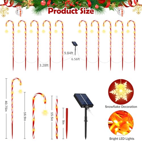 24 Pack Outdoor Christmas Candy Cane Lights 144LED Solar Pathway with Bowknot V1552