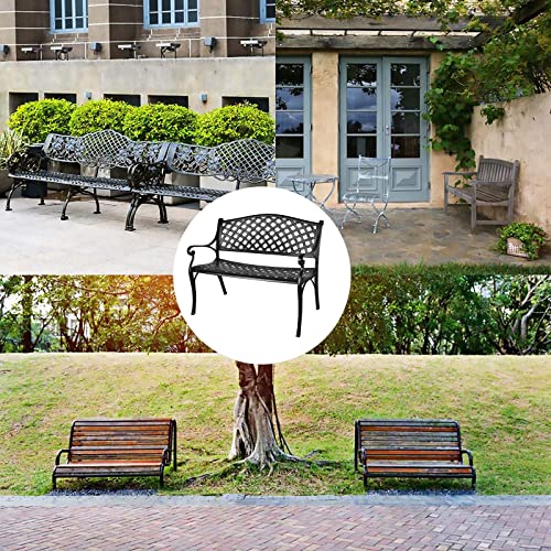 Outdoor Cast Aluminum Patio Bench with Checkered Design V265343