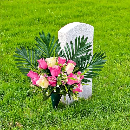 Artificial Flower Saddle for Cemetery Grave Decorations, White-Purple Lilies and Roses X82395