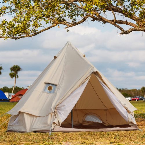 Mongolian Yurt Tent for Family Camping, Waterproof with Mosquito Net Doors S4556