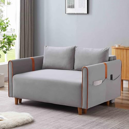55.2" Pull Out Sofa Bed, 3-in-1 Modern Velvet Loveseat Bed with Storage, Adjustable Backrest, Convertible Sleeper Sofa Couch with Side Pockets and Pillows for Small Spaces,Office (Black)
