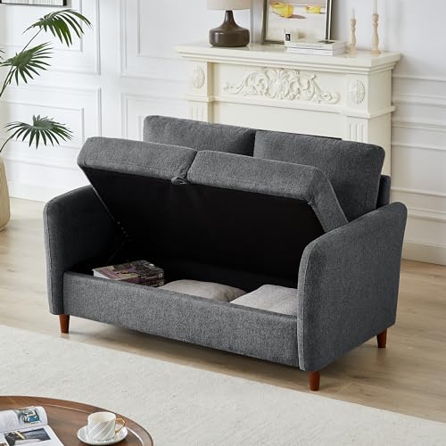 Modern Linen Sofa,Couch with Storage,Modern Love Seats with Armrest and 2 Pillows,Suitable for Living Room,Bedroom, Apartment, Office and Small Space (Dark Grey, 3-Seat)
