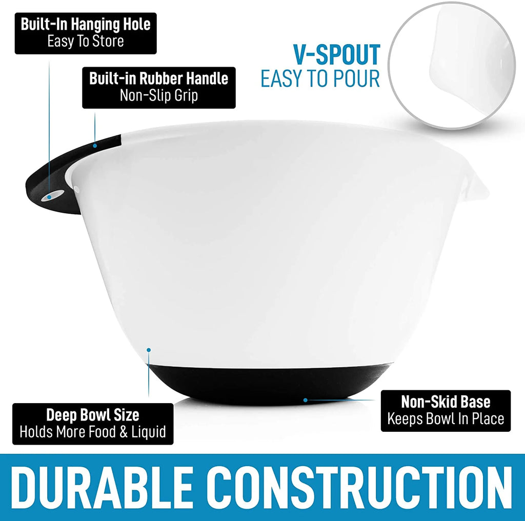 3-Piece Plastic Mixing Bowl Set with Handles, Non-Slip Bottom & Pour Spout F631590