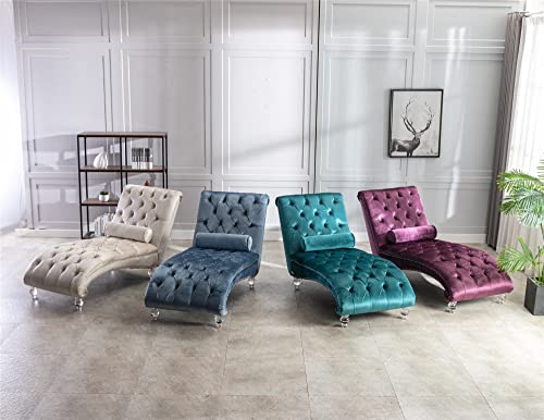 Velvet Chaise Sofa with Lumbar Pillow, Modern Ergonomic Upholstered K1642